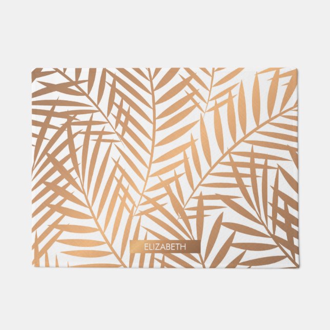 Golden Palm Tree Leaf Pattern Doormat (Front)