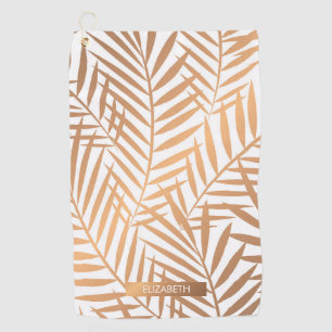 Golden Palm Tree Leaf Pattern Golf Towel