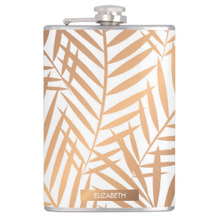Golden Palm Tree Leaf Pattern Hip Flask