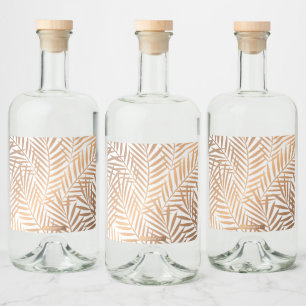 Golden Palm Tree Leaf Pattern Liquor Bottle Label