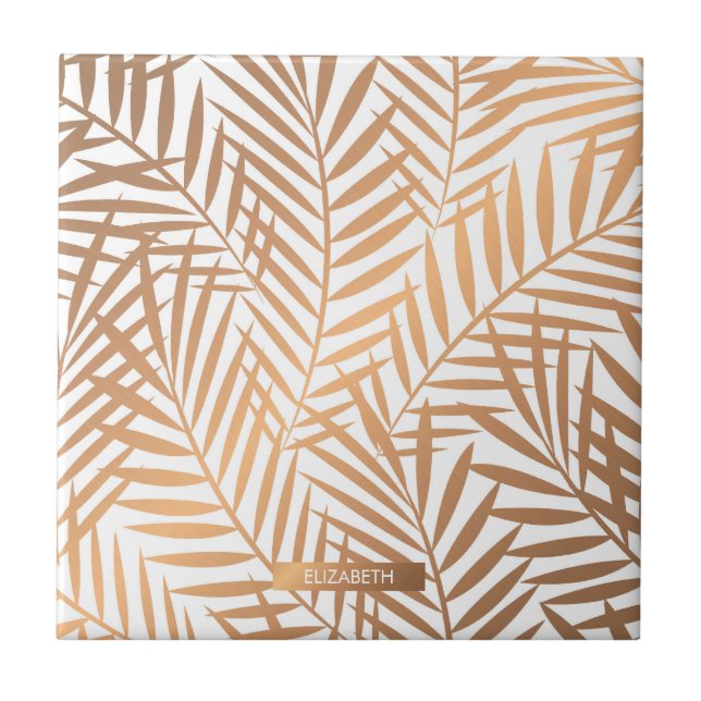 Golden Palm Tree Leaf Pattern Tile (Front)