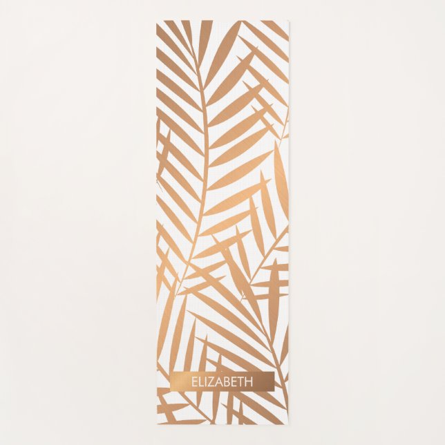 Golden Palm Tree Leaf Pattern Yoga Mat (Front)