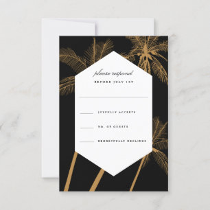 Golden palm trees sophisticated wedding rsvp invitation