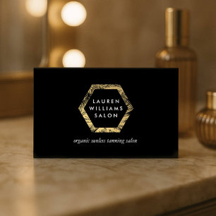 Golden Palms Spray Tanning Salon Logo on Black Business Card