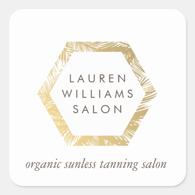 Golden Palms Spray Tanning Salon Logo on White Square Sticker (Front)