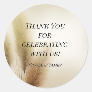 Golden Pampas Grass Bohemian Boho Wedding Classic Round Sticker
