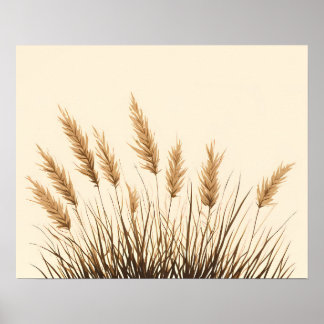 Golden Pampas Grass Botanical Line Art Print