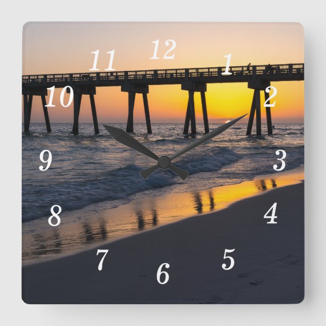 Golden Panama City Beach Sunset Reflections Clock (Front)