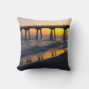 Golden Panama City Beach Sunset Reflections Pillow