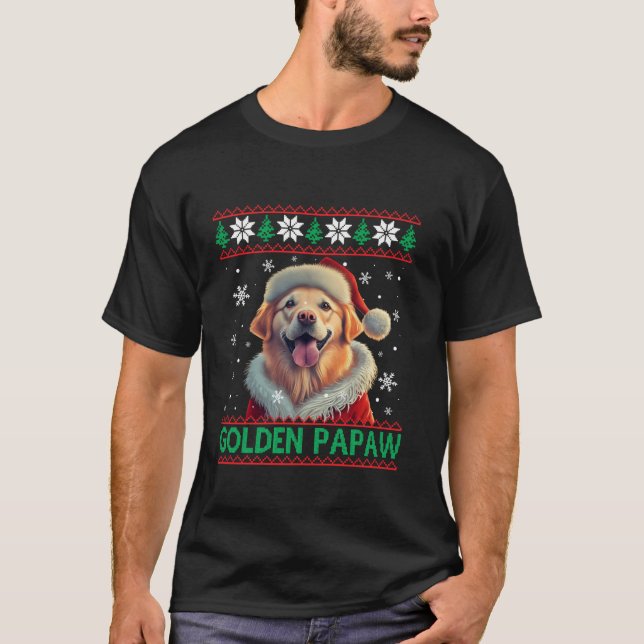 Golden Papaw Golden Retriever Santa Hat Ugly Chris T-Shirt (Front)
