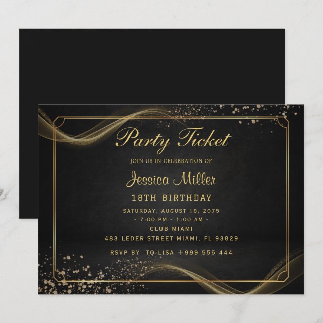 Golden Party Ticket Invitation (Front/Back)