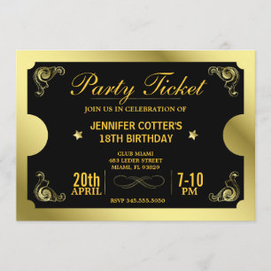 Golden Party Ticket Invitation