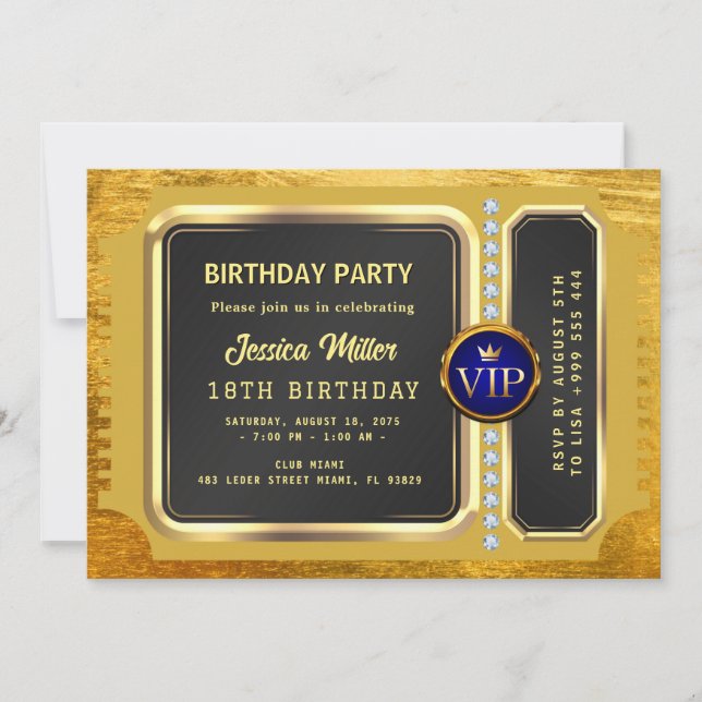 Golden Party Ticket Invitation (Front)