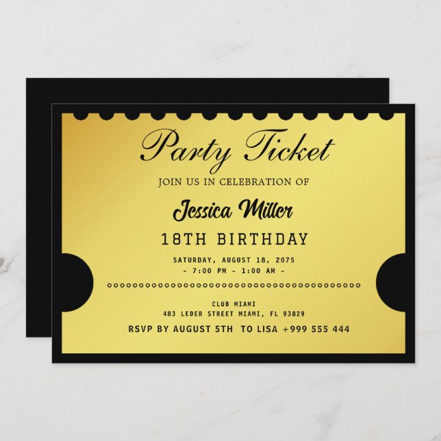 Golden Party Ticket Invitation (Front/Back)