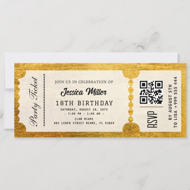 Golden Party Ticket Invitation (Front)