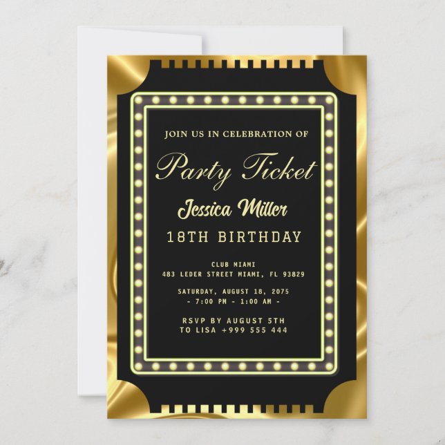 Golden Party Ticket Invitation (Front)