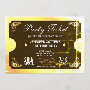 Golden Party Ticket Invitation