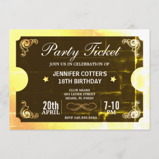 Golden Party Ticket Invitation