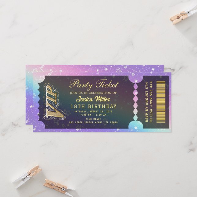 Golden Party Ticket Invitation (Front/Back In Situ)