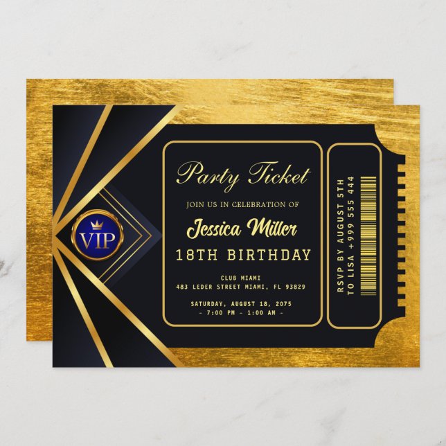 Golden Party Ticket Invitation (Front/Back)
