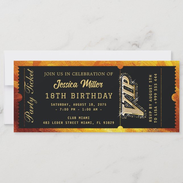 Golden Party Ticket Invitation (Front)