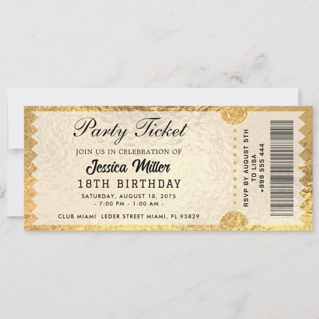 Golden Party Ticket Invitation (Front)
