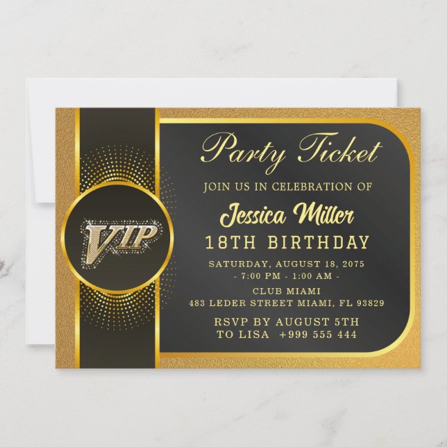 Golden Party Ticket Invitation (Front)