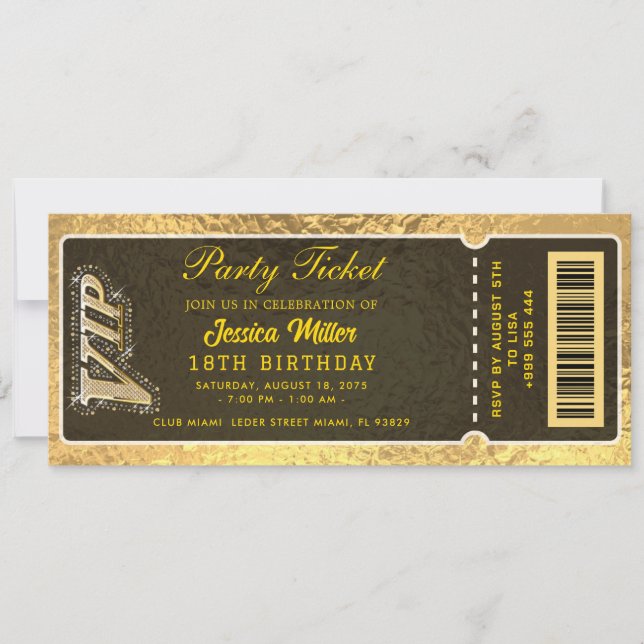 Golden Party Ticket Invitation (Front)