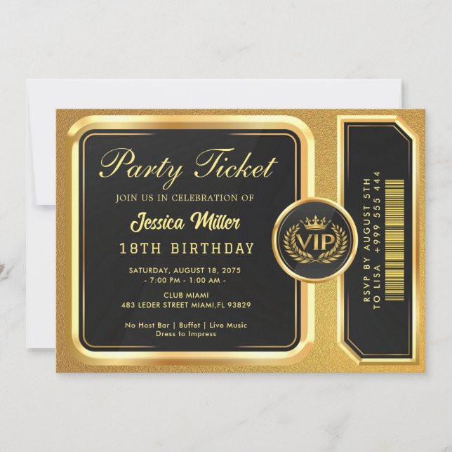 Golden Party Ticket Invitation (Front)