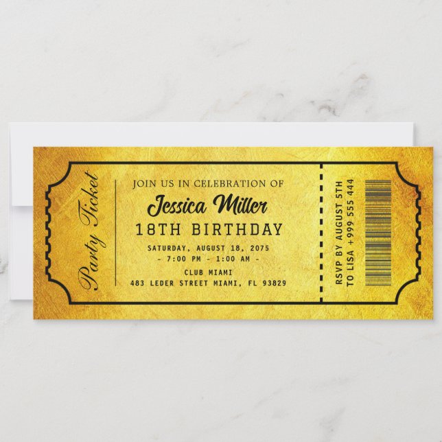 Golden Party Ticket Invitation (Front)