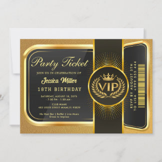 Golden Party Ticket Invitation
