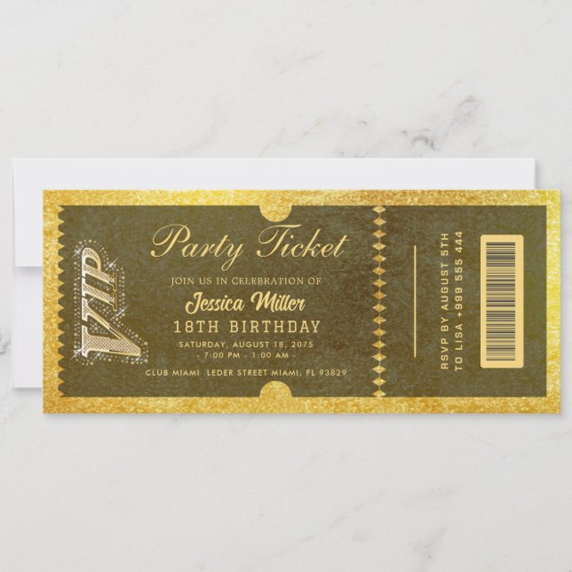 golden party ticket invitations (Front)
