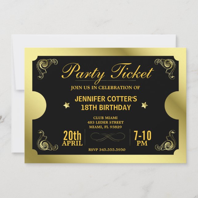 Golden Party Ticket Save The Date (Front)