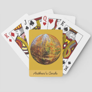 Golden Path in a Mid-Autumn Forest Globe Design Playing Cards