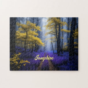Golden Path Through Blue Forest Jigsaw Puzzle
