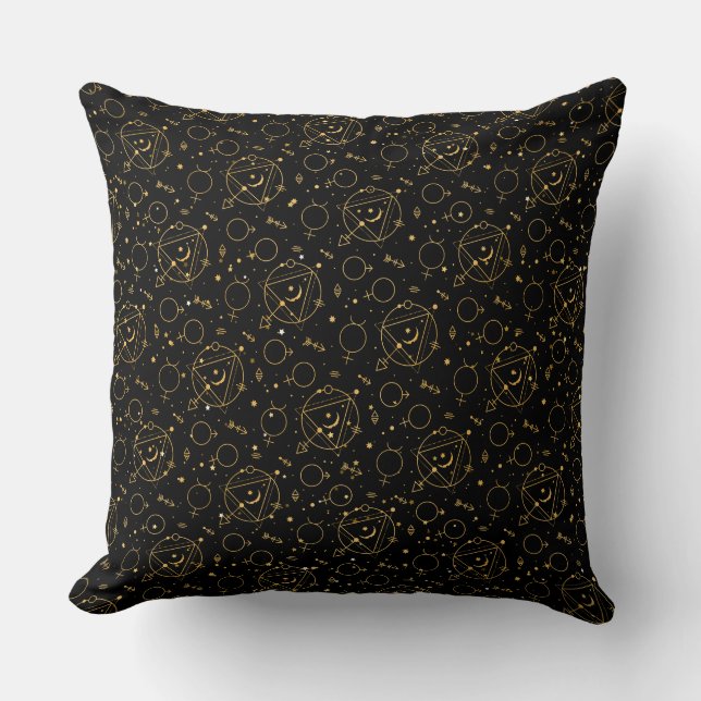 Golden Pattern 02.bw Black BG Cushion (Front)
