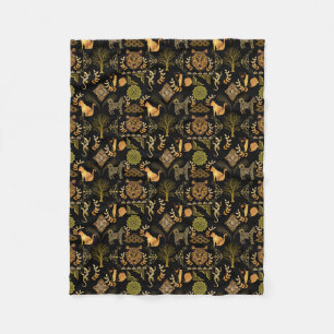 Golden Pattern 03.bw Black BG Fleece Blanket