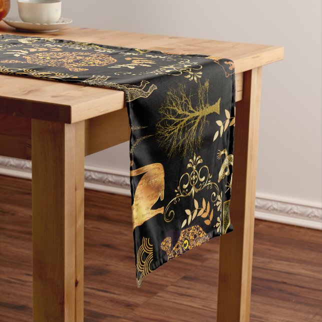 Golden Pattern 03.bw Black BG Long Table Runner (In Situ)