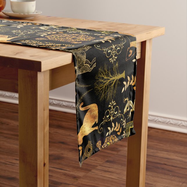 Golden Pattern 03.bw Black BG Medium Table Runner (In Situ)