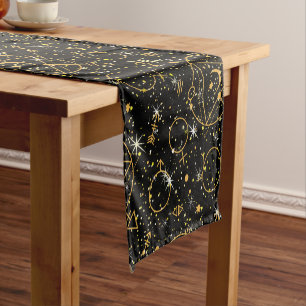Golden Pattern 05.bw Black BG Short Table Runner