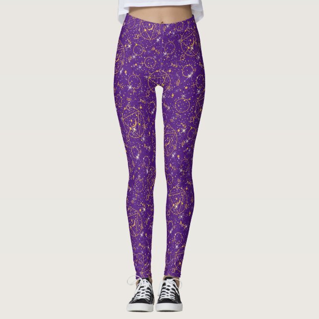 Golden Pattern 05.bw Purple BG Leggings (Front)