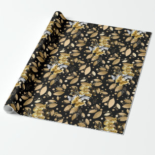 Golden Pattern 06 Black BG Wrapping Paper