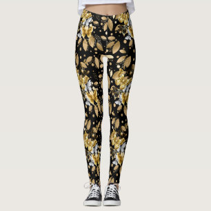 Golden Pattern 06.bw Black BG Leggings