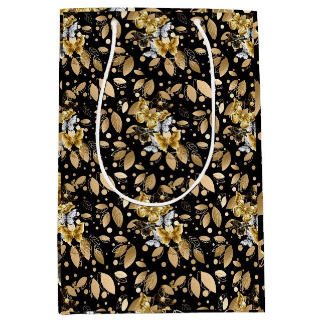 Golden Pattern 06.bw Black BG Medium Gift Bag (Front)