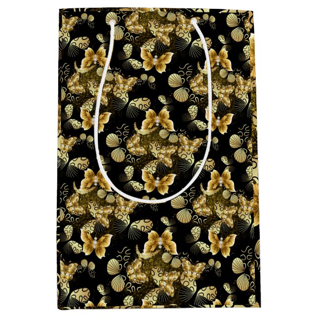 Golden Pattern 16.bw Black BG Medium Gift Bag (Front)