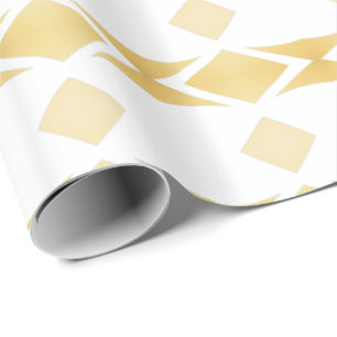 Golden Pattern Diamonds Stripes on Pure White Wrapping Paper
