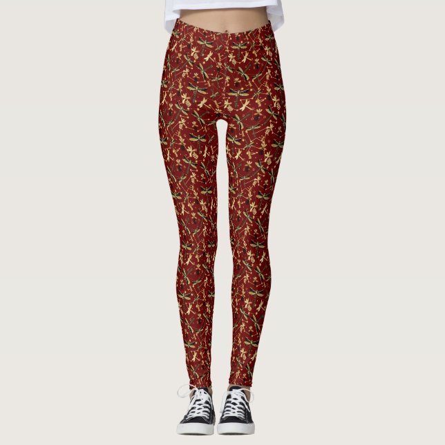 Golden Pattern DragonFly 04.bw Dred BG Leggings (Front)