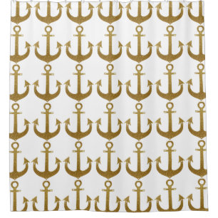 Golden Pattern of Anchors . Nautical Shower Curtain