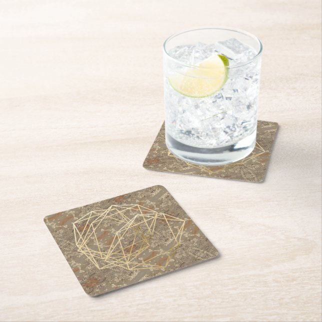GOLDEN Pattern Square Paper Coaster (Insitu)