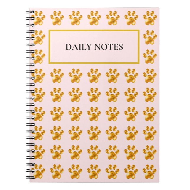 Golden Paw Pattern on Pink Notebook (Front)